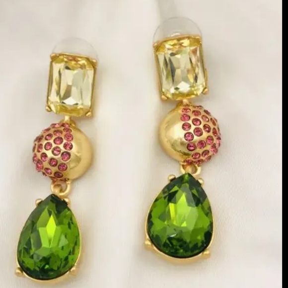 🌻Oscar de la RentaHalf Pavé Crystal Chandelier Earrings - Picture 1 of 8